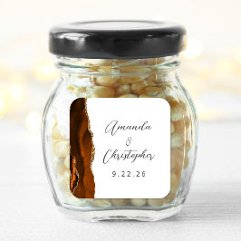 Adesivo Quadrado Casamento Agate Laranja Queimada Dourado Script