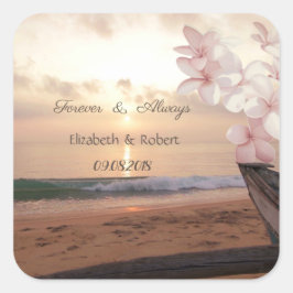 Adesivo Quadrado Casamento ao Pôr do Sol na Praia, Plumeria