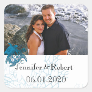 Adesivo Quadrado Casamento Aqua Turtle Love