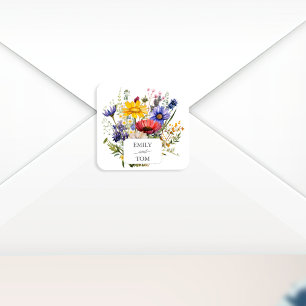 Adesivo Quadrado Casamento Aquarela Boho Chic de Flores Silvestres