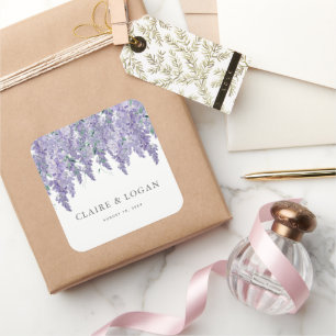 Adesivo Quadrado Casamento Aquarela Roxo Wisteria