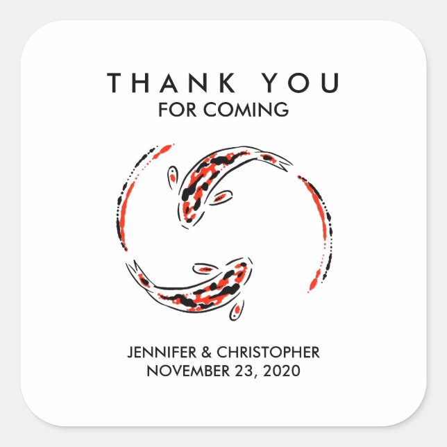 Adesivo Quadrado Casamento Artístico De Peixes Koi Negra E Vermelho (Frente)