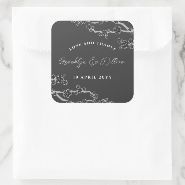 Adesivo Quadrado Casamento Asiático Na moda da Cherry Black Sakura (Bolsa)