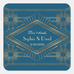 Adesivo Quadrado Casamento Azul com o Excelente Gatsby Ocean Dourad