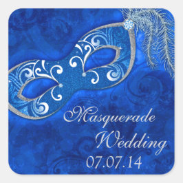 Adesivo Quadrado Casamento Azul de mascarada Ball Mardi Gras