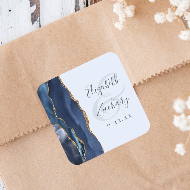 Adesivo Quadrado Casamento Azul Navy Dourado Escrito Ágata (Criador carregado)