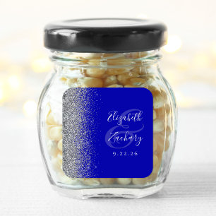 Adesivo Quadrado Casamento Azul Real Moderno com Brilho Prateado na
