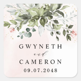 Adesivo Quadrado Casamento Azul Suculento e Suculento, Dourado Verd