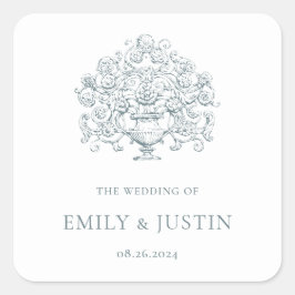 Adesivo Quadrado Casamento Barroco Azul Empoeirado Elegante Vintage