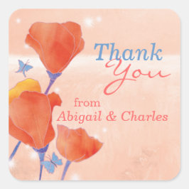 Adesivo Quadrado Casamento Bastante Vermelho Papoila Obrigado