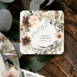 Adesivo Quadrado Casamento BOHO de Folhagem de outono Floral