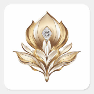 Adesivo Quadrado Casamento Botânico em Ouro Elegante