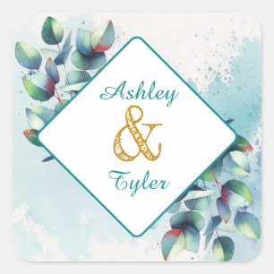 Adesivo Quadrado Casamento Botânico Eucalyptus Watercolor
