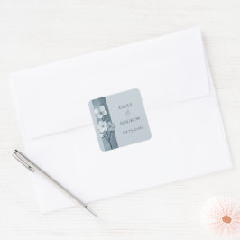 Adesivo Quadrado Casamento Botânico Floral Azul Empoeirado Desenhad