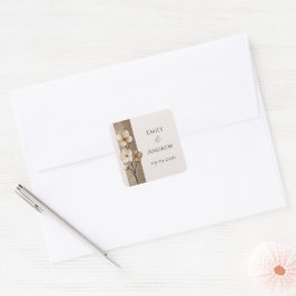 Adesivo Quadrado Casamento Botânico Floral Bege Areia Desenhado à M