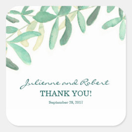 Adesivo Quadrado Casamento Botânico Moderno Obrigado Favor Sticker