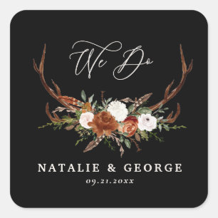 Adesivo Quadrado Casamento botânico preto