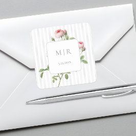 Adesivo Quadrado Casamento Botânico Rosa Francês Chic Romântico