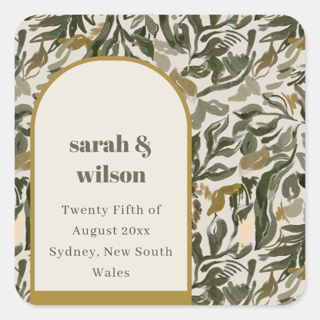 Adesivo Quadrado Casamento Botânico Verde Arco Retroativo Rustic Bo (Frente)