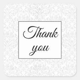 Adesivo Quadrado Casamento Branco Elegante Damask Obrigado