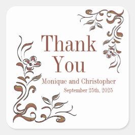 Adesivo Quadrado Casamento Branco Floral de Cobre rosa Dourado