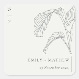 Adesivo Quadrado Casamento branco preto de esboço de palma mínimo