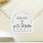 Adesivo Quadrado Casamento Brasil | Selo de Envelope Pré-Endereçado<br><div class="desc">Economize tempo e faça uma impressão ao enviar seus convites de casamento. Esses adesivos pré-endereçados com selo de envelope se apresentam num elegante, porém moderno, estilo deco-temático e apresentam uma ilustração do país do Brasil e de seu horizonte único. As cores neutras são adequadas para complementar uma variedade de convites...</div>