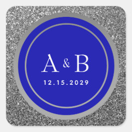 Adesivo Quadrado Casamento Brilho Prata Azul Real