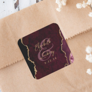 Adesivo Quadrado Casamento Burgundy Gold Ágata Script