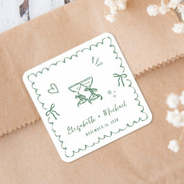 Adesivo Quadrado Casamento Caprichoso com Moldura Ondulada Verde