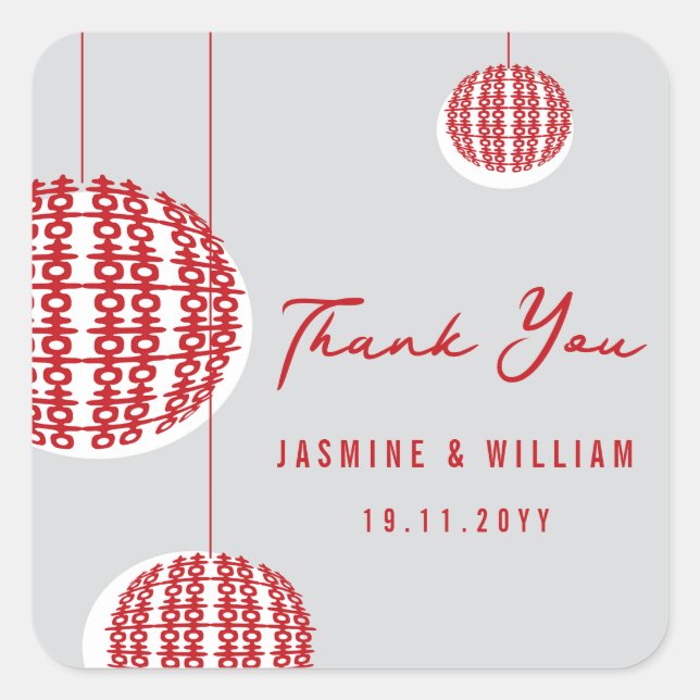 Adesivo Quadrado Casamento Chinês Chic com Lanternas Vermelhos de D (Frente)