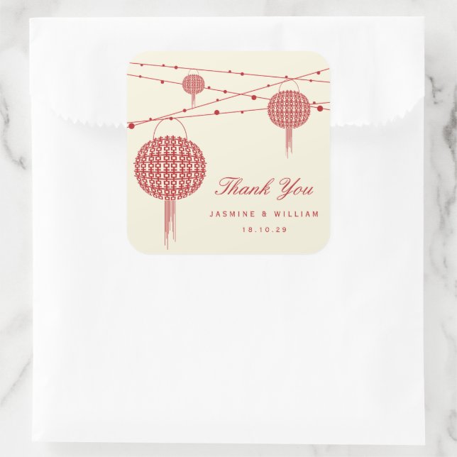 Adesivo Quadrado Casamento Chinês Chic com Lanternas Vermelhos de D (Bolsa)