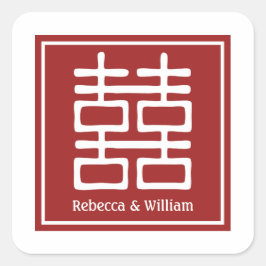Adesivo Quadrado Casamento Chinês de Dupla Felicidade
