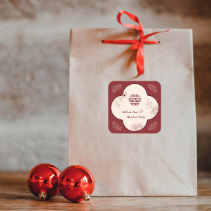 Adesivo Quadrado Casamento Chinês Xi Duplo Flor Elegante