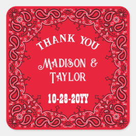 Adesivo Quadrado Casamento Clássico de Bandana Ocidental Obrigado
