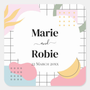 Adesivo Quadrado Casamento Colorido Abstrato Memphis