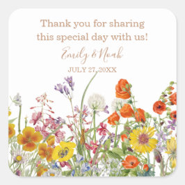 Adesivo Quadrado Casamento Colorido de Flores Selvagens