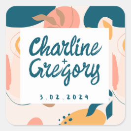 Adesivo Quadrado Casamento Colorido de Pastel com Abstrato de Aquar