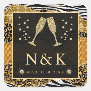 Adesivo Quadrado Casamento com a agitação da selva selvagem laranja