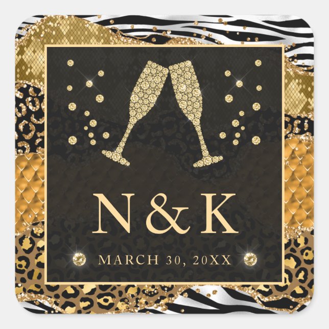 Adesivo Quadrado Casamento com a agitação da selva selvagem laranja (Frente)