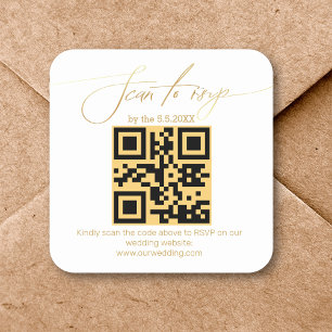 Adesivo Quadrado casamento com a letra de ouro elegante rsvp qr cod