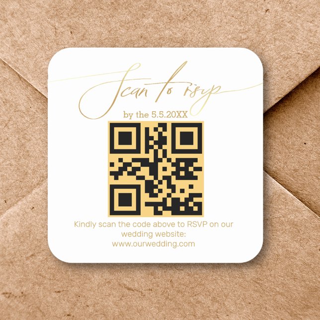 Adesivo Quadrado casamento com a letra de ouro elegante rsvp qr cod (Criador carregado)