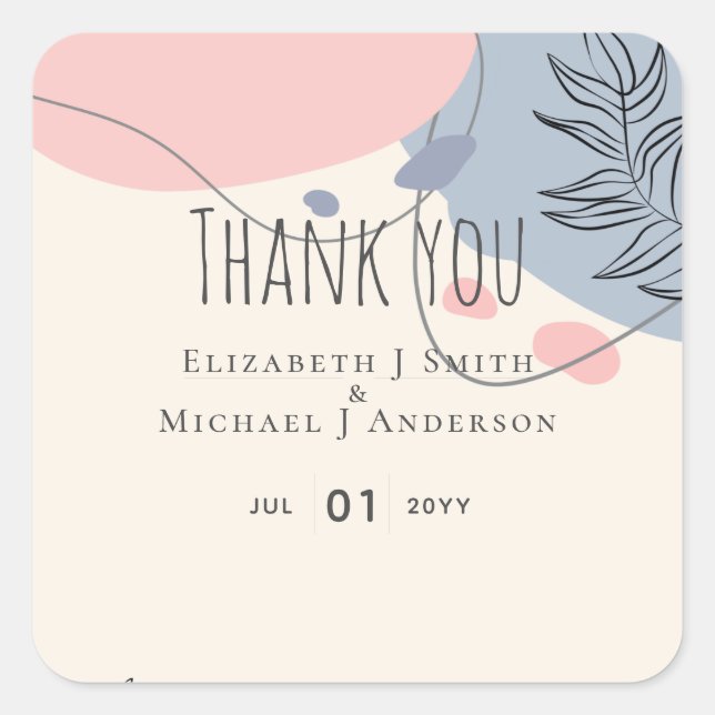 Adesivo Quadrado Casamento com Abstrato moderno japonês escandinavo (Frente)