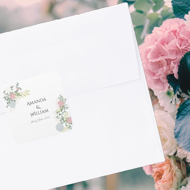Adesivo Quadrado Casamento com Aquarela Floral Fina (Criador carregado)