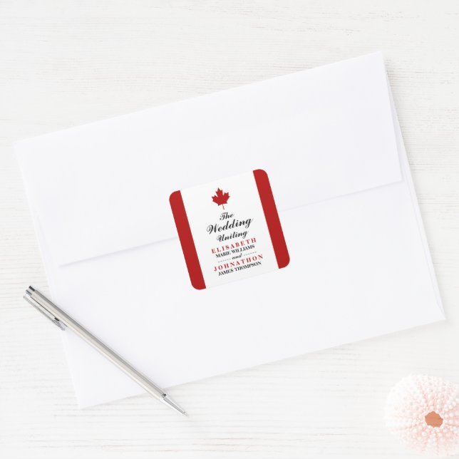 Adesivo Quadrado Casamento com Bandeira Canadense (Envelope)