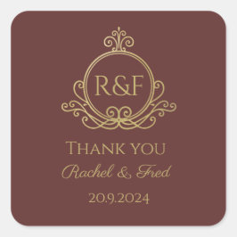 Adesivo Quadrado Casamento com Caligrafia Ouro Vermelho Elegante Ob