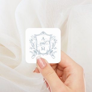 Adesivo Quadrado Casamento com Crista Vintage Azul Empoeirado