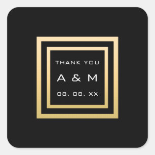Adesivo Quadrado Casamento com Data do Minimalismo de Quadro Dourad