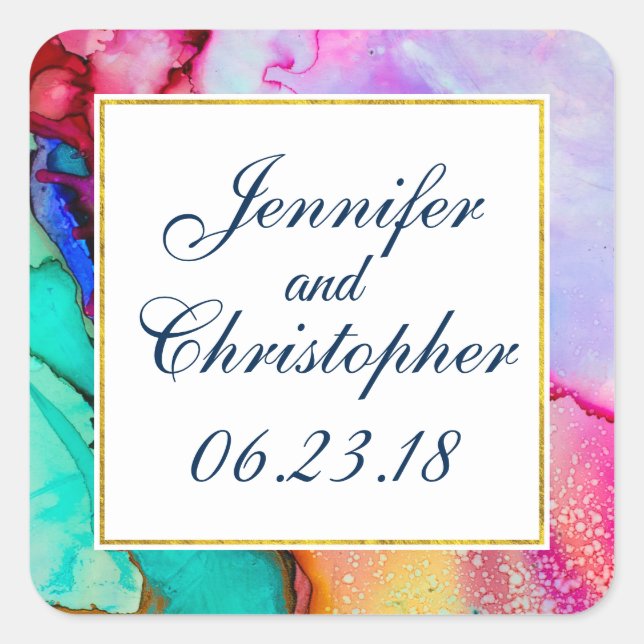 Adesivo Quadrado Casamento com Design de Aquarela Abstrato Marble M (Frente)