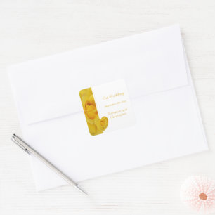 Adesivo Quadrado Casamento com Design de Rosa Amarelo